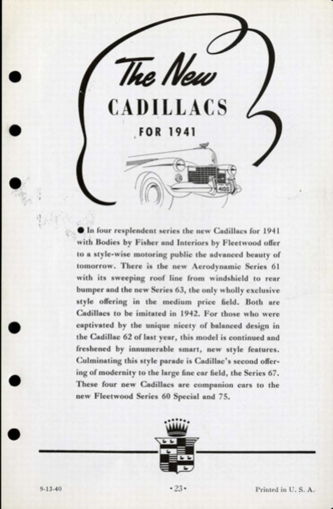 1941 Cadillac Salesmans Data Book Page 28